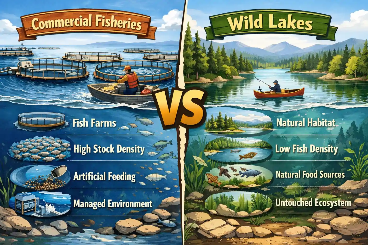 How Does Baiting Up Differ for Commercial Fisheries vs Wild Lakes?